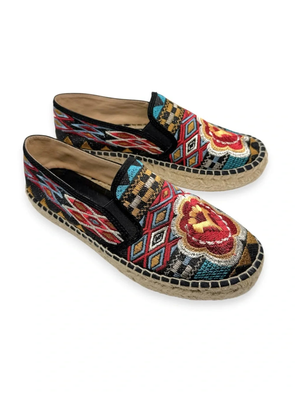 Johnny Was Aldorva Embroidered Espadrille Slip-On Shoes Size 41